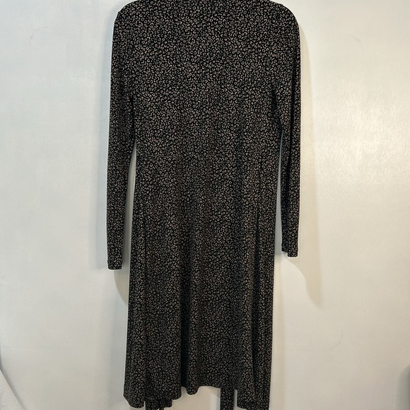 ANN TAYLOR WRAP DRESS WOMEN SIZE 6 BLACK TAN LONG SLEEVE ANIMAL PRINT - Picture 4 of 15